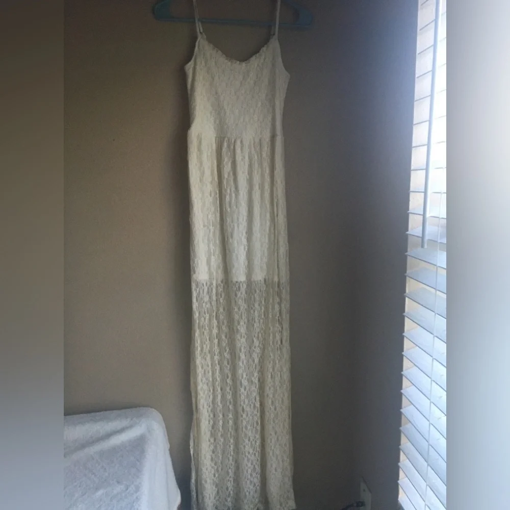 Abercrombie & Fitch Lace Maxi Dress - Off White/cream Spaghetti Straps - X-Small